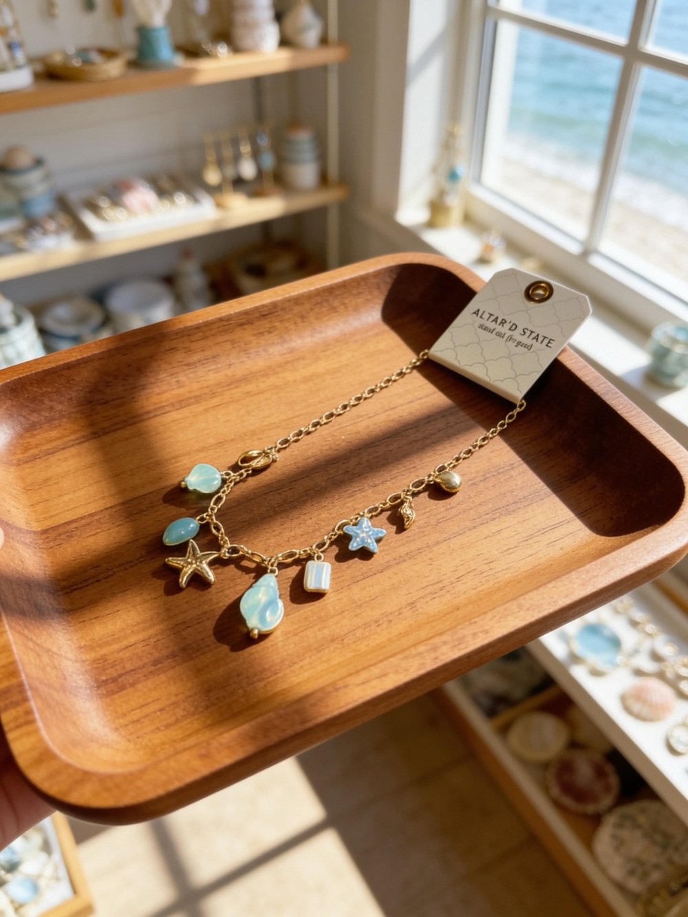 Altar'd State Gold Beach Charm Bracelet with Light Blue Accents